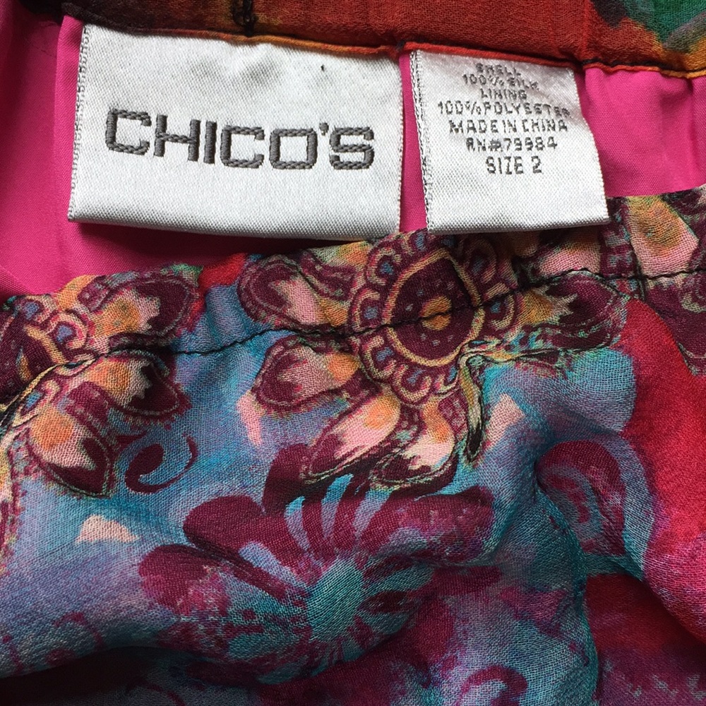 Chico’s 2 silk watercolor floral/bold jewel tones - Picture 6 of 8